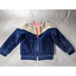 Cat & Jack Jacket Girls Small 6/6X Blue White Colorblock Fuzzy Faux Fur Zip